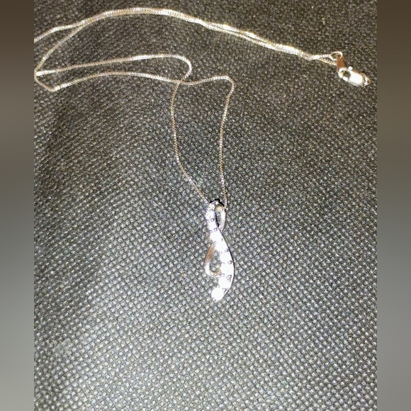 Sterling Silver 925 Diamond Ribbon Pendant Nicklace Signed SUN 0.10 ctw 1" long - Picture 3 of 5